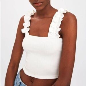 Zara White Ruffle Strap Crop Top